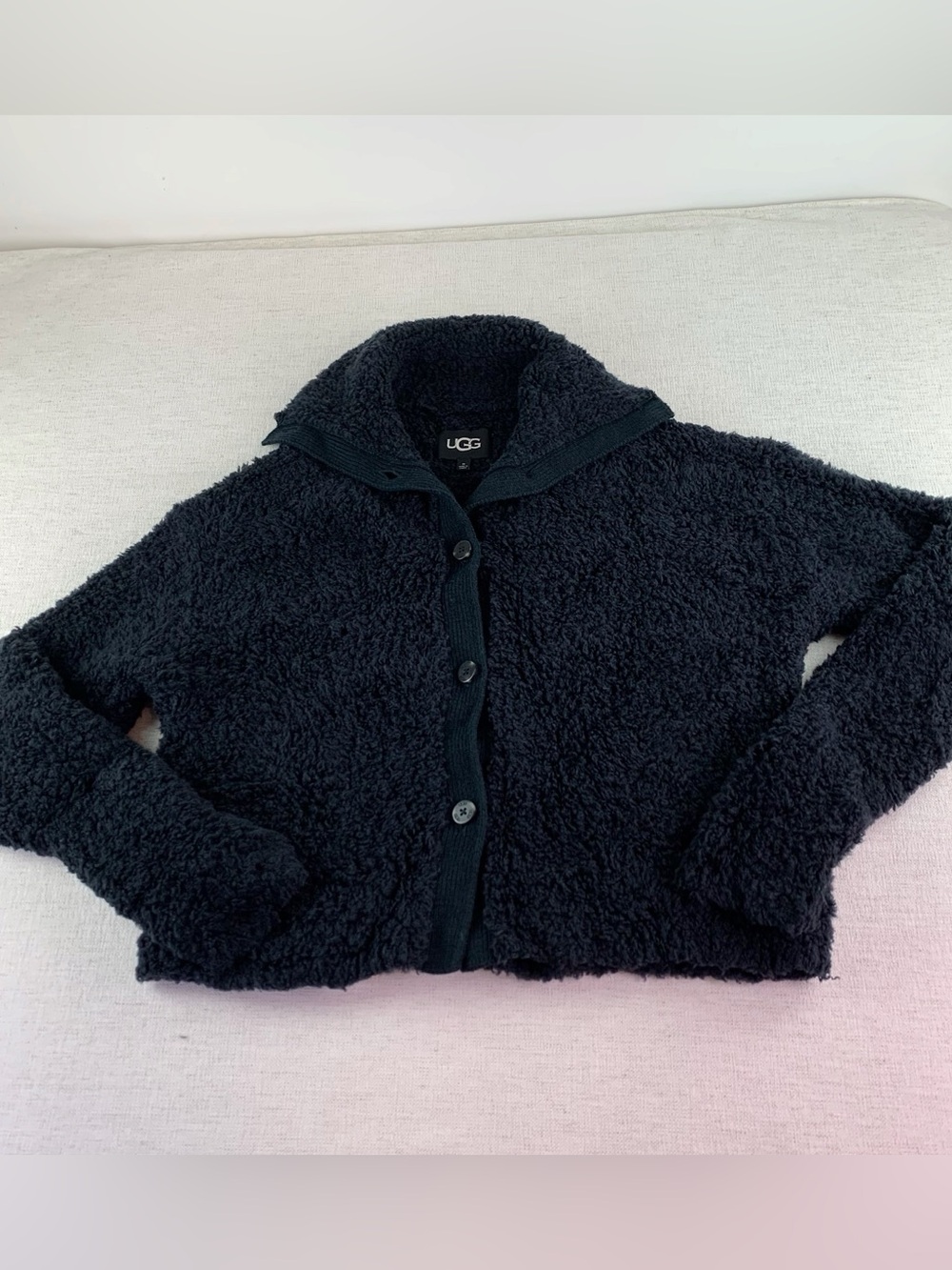 UGG Women's Black Teddy wool blend Sherpa Jacket long sleeve button front size M